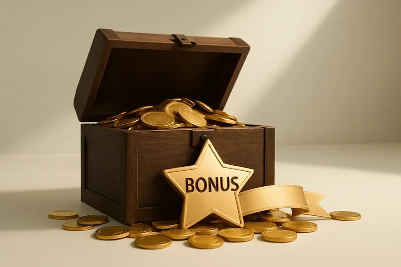 Small open treasure box spilling gold coins with bonus ribbon