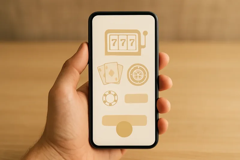 Hand holding smartphone with clean light casino app interface